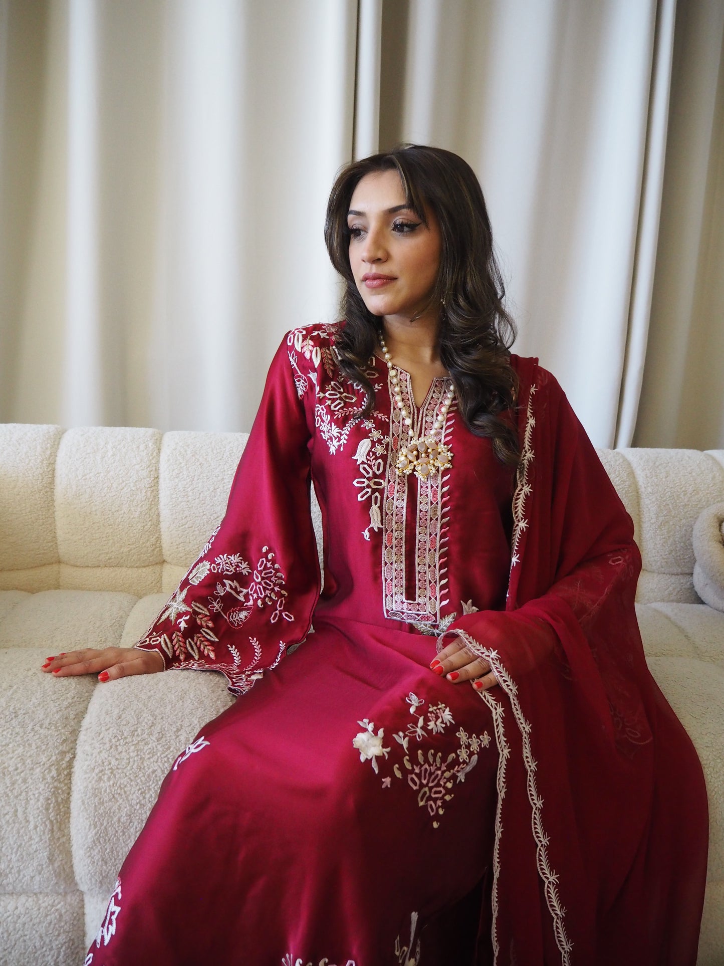 Deep Red Embroidered Kaftan