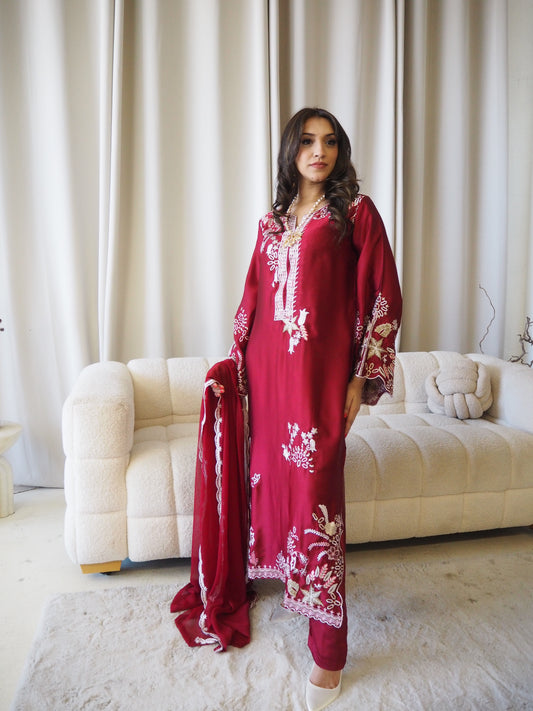 Deep Red Embroidered Kaftan
