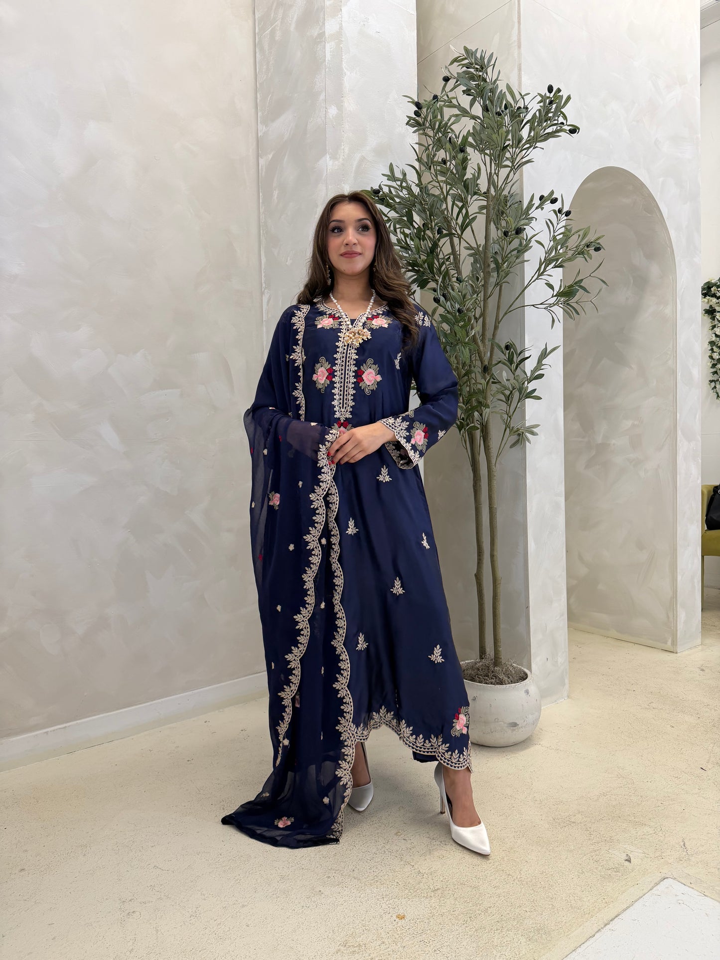 Floral Navy Silk