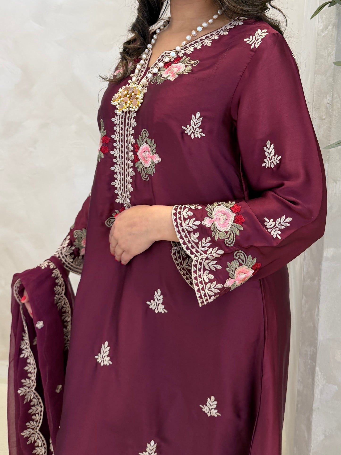 Floral Burgandy Silk
