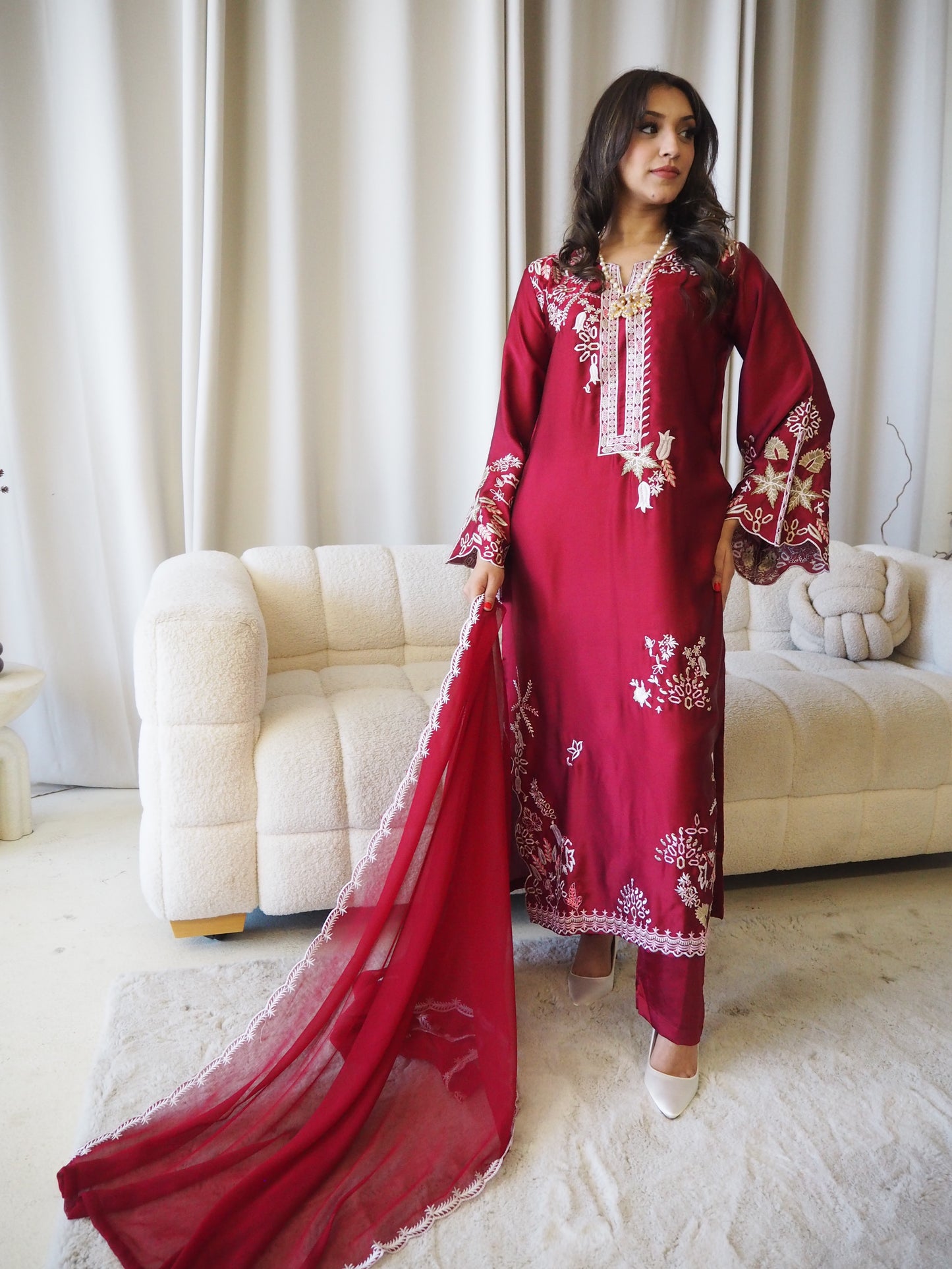 Deep Red Embroidered Kaftan