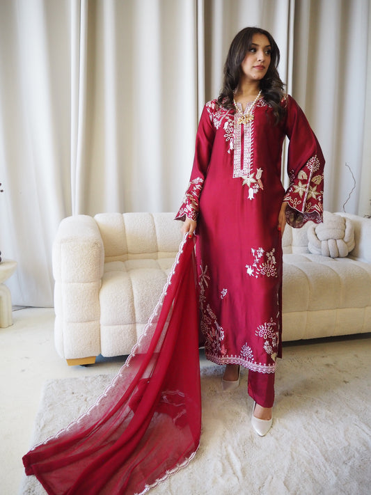 Deep Red Embroidered Kaftan