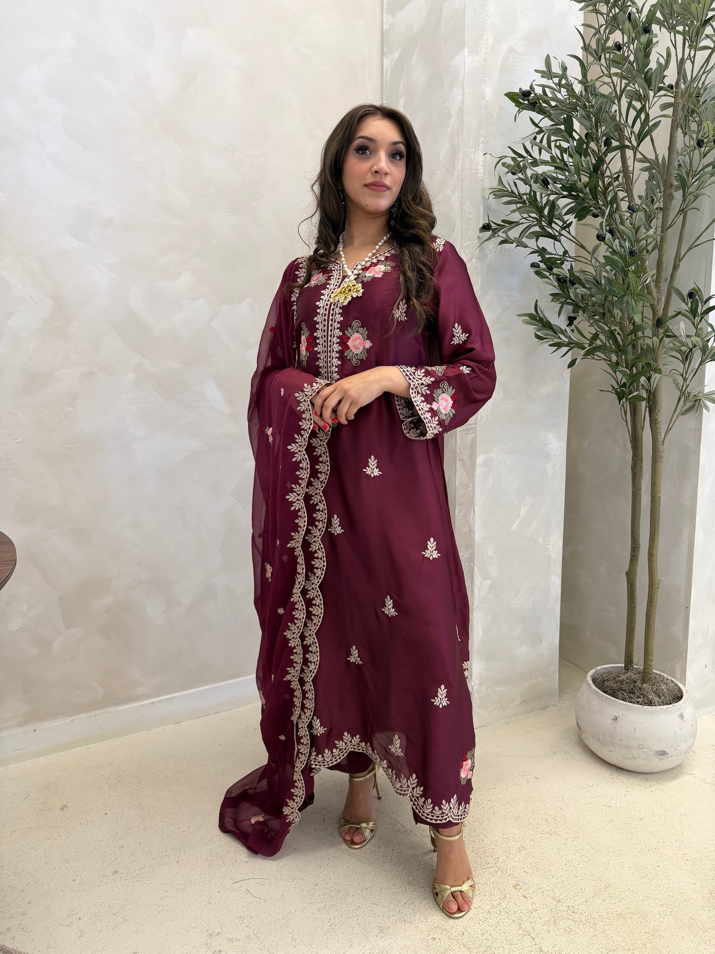 Floral Burgandy Silk