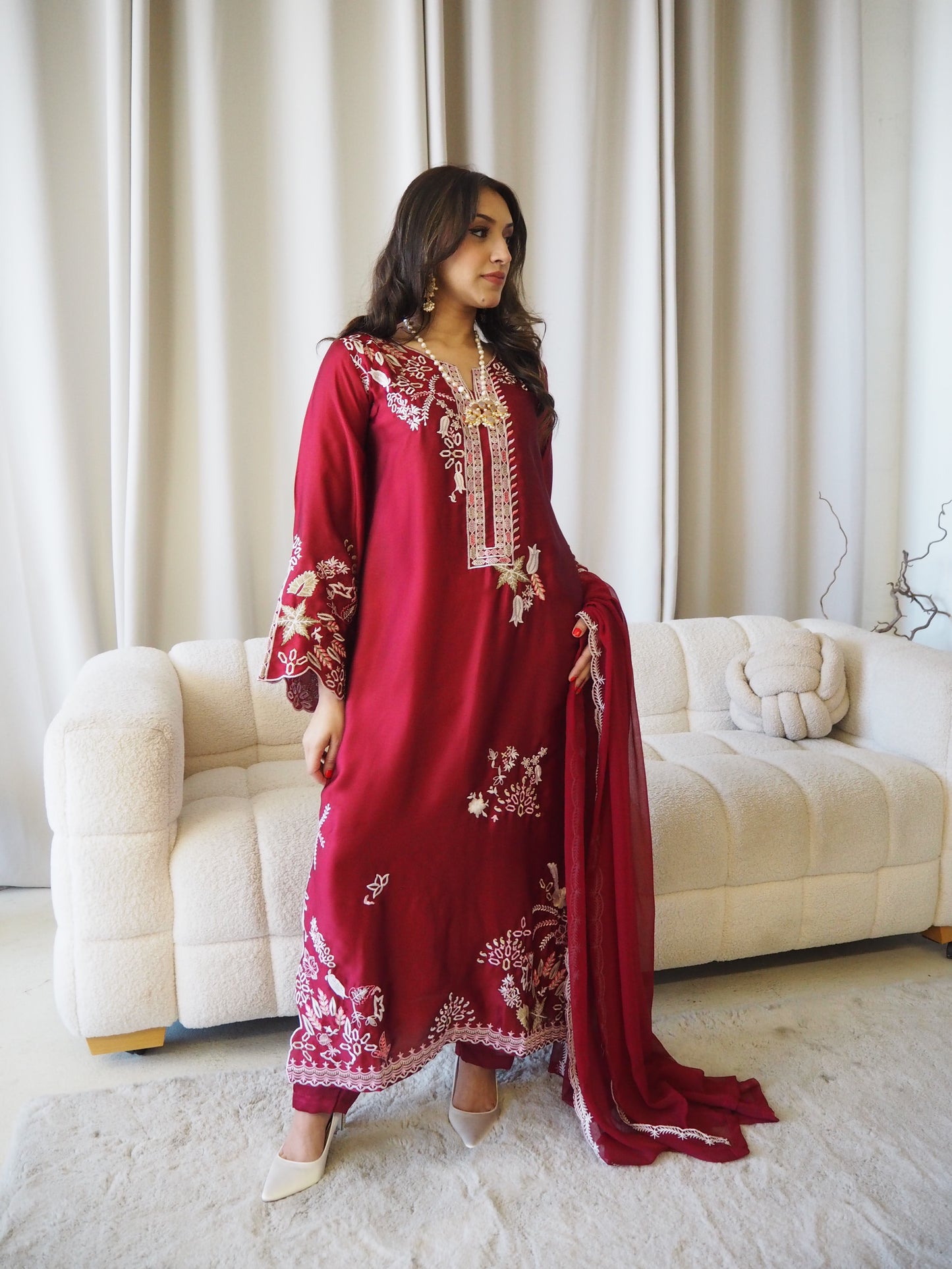 Deep Red Embroidered Kaftan