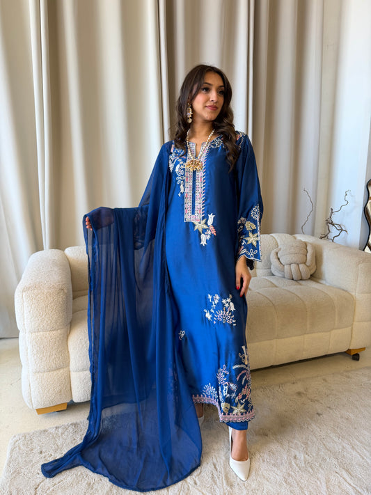 Blue Embroidered Kaftan