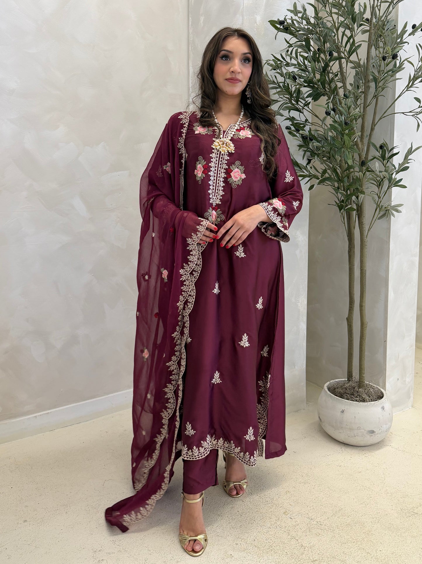 Floral Burgandy Silk
