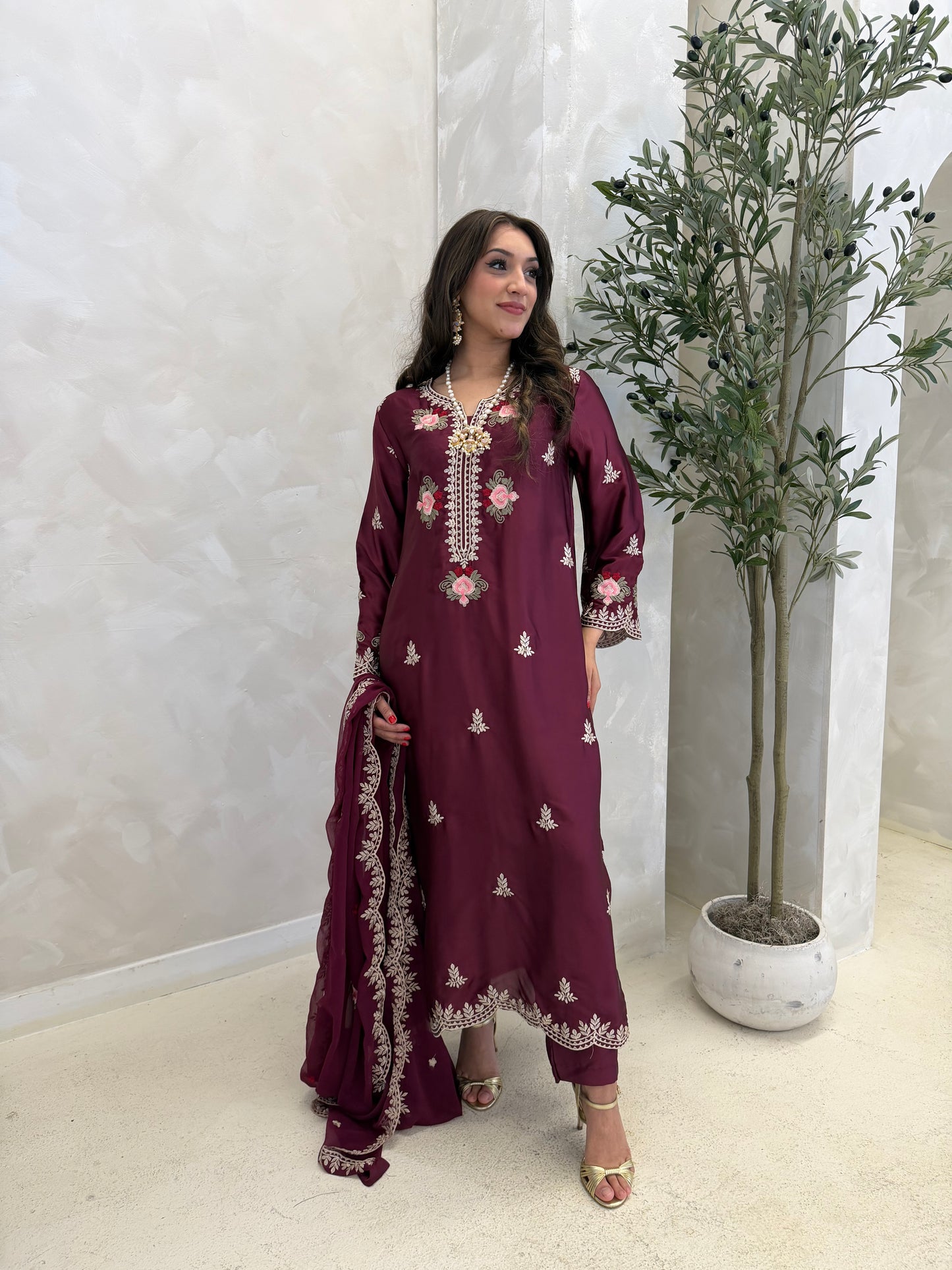 Floral Burgandy Silk