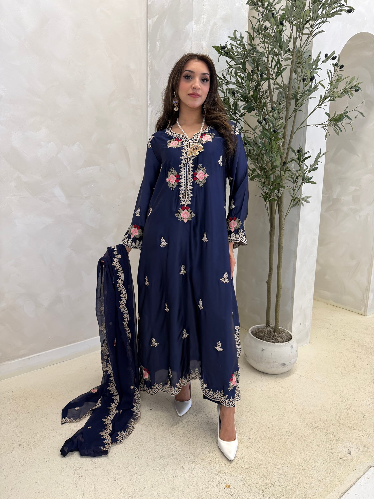 Floral Navy Silk