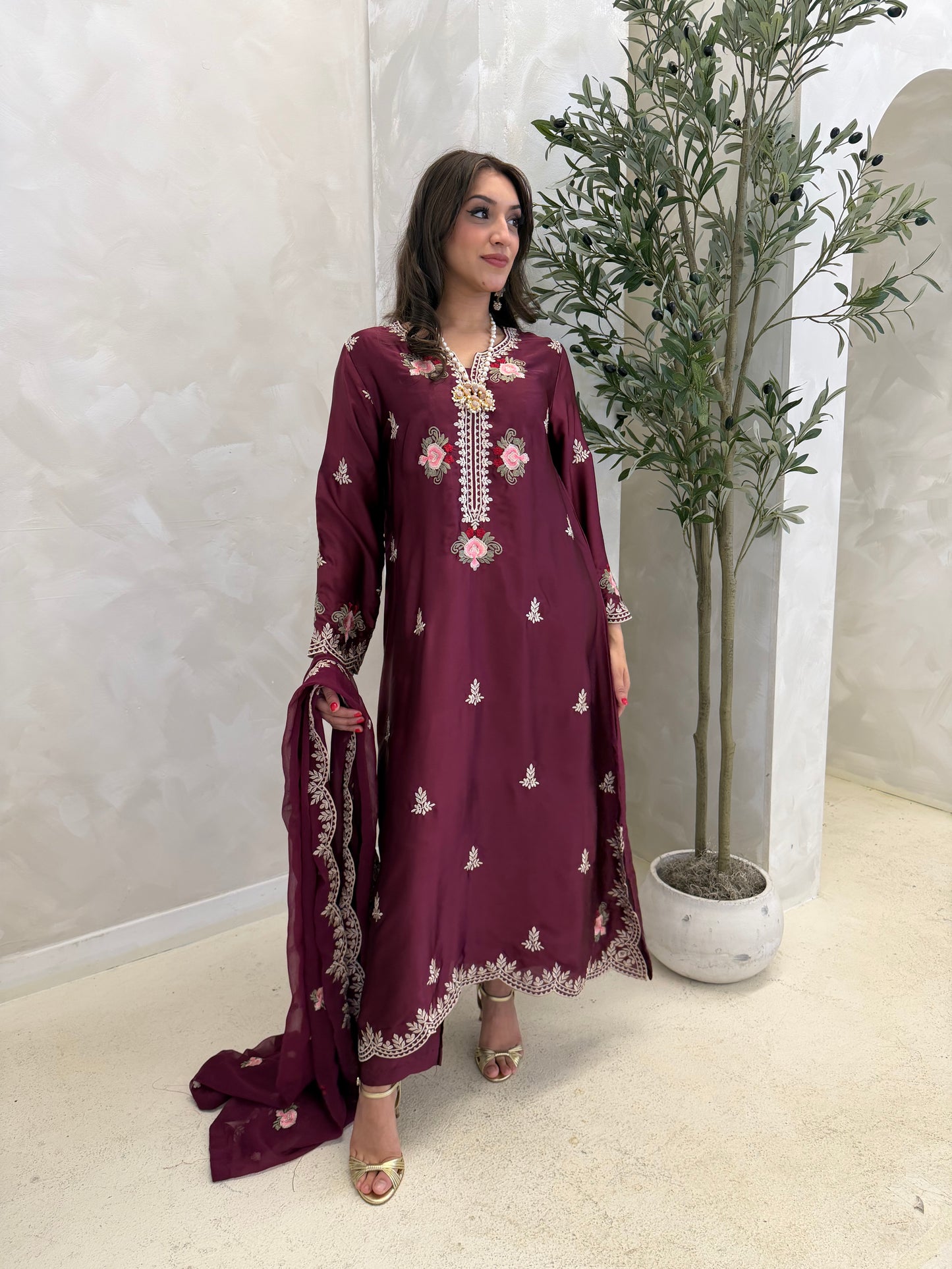 Floral Burgandy Silk