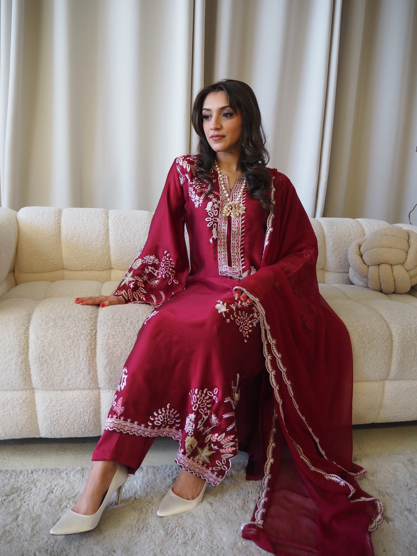Deep Red Embroidered Kaftan
