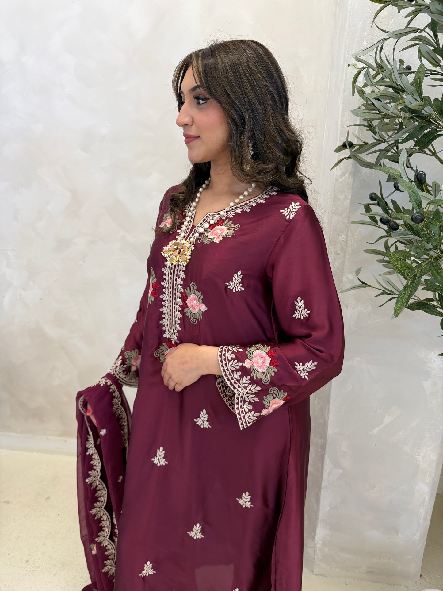 Floral Burgandy Silk