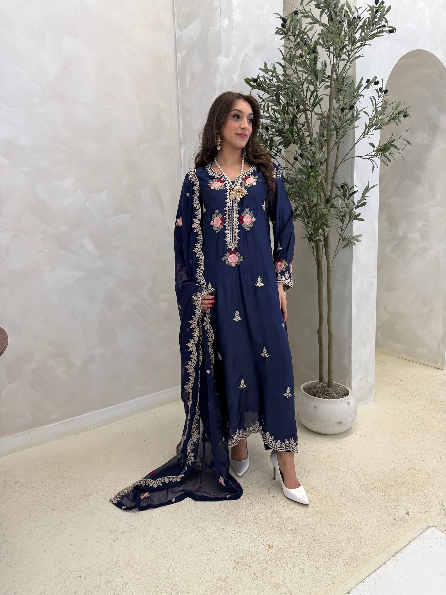 Floral Navy Silk